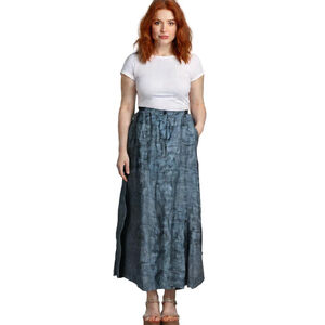 ecologie 100% Linen Maxi Skirt Navy Blue & White Woven Size 14